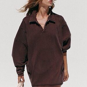 FP Movement Work It Out Pullover Oversized Collared Sweatshirt Charcoal